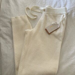 Cyrus Cream Textured Joggers with Ribbed Waistband